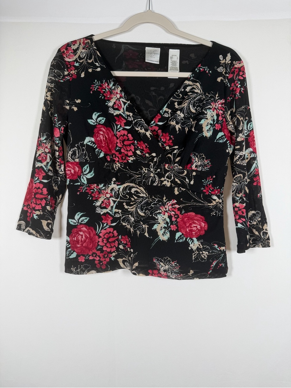 Vintage 90s Y2K Whimsigoth Black Floral Babydoll Top Semi Sheer, Fairy
